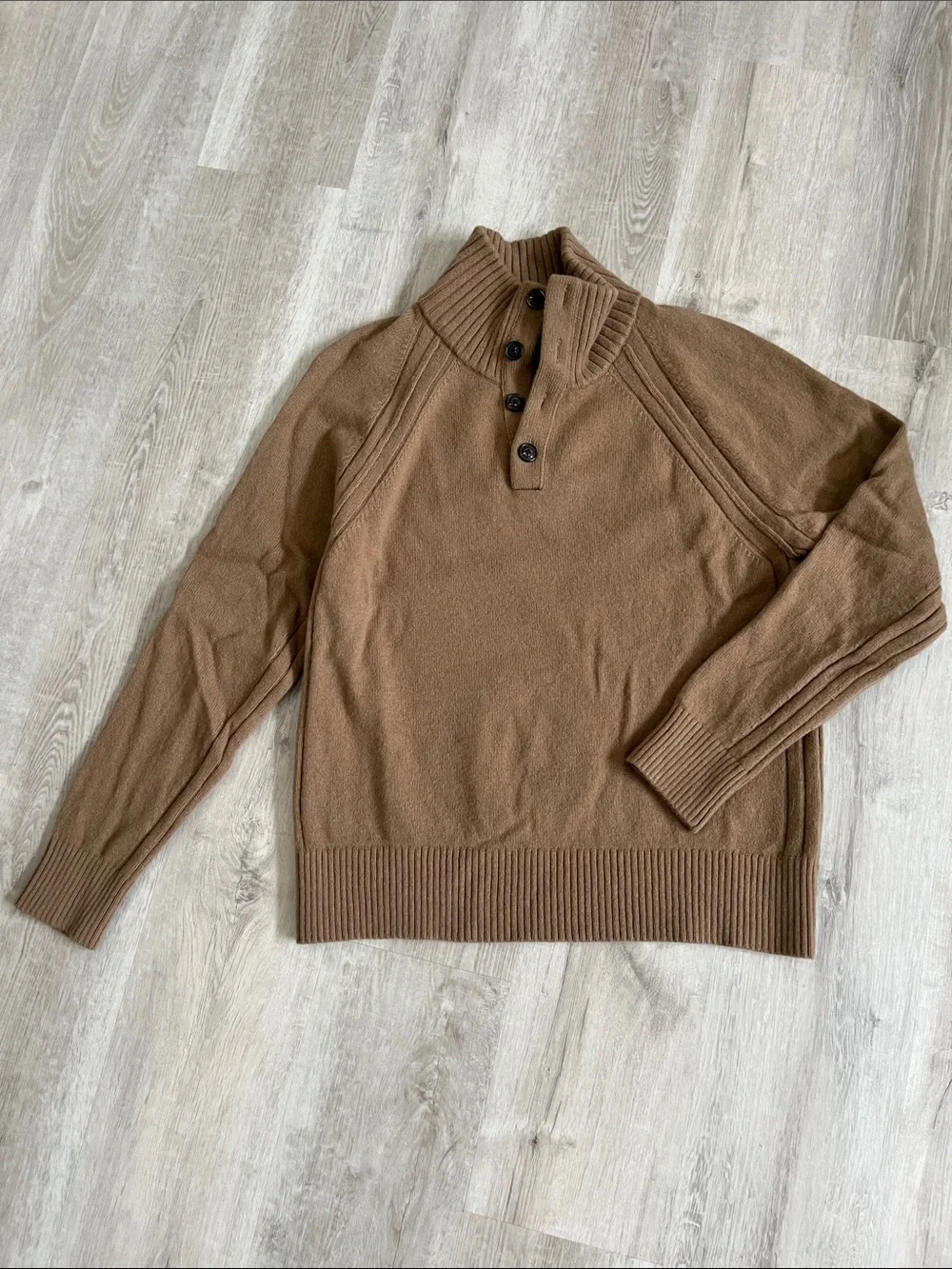 Banana Republic Woolen Button Sweater Men L Wool Mock Neck Heritage Prep Raglan